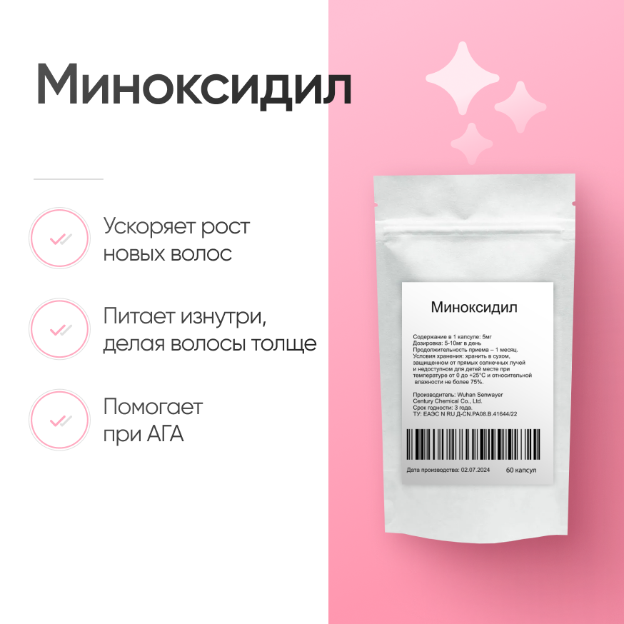 Миноксидил для волос 60 капсул